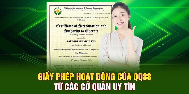 Giấy phép hoạt động của QQ88 từ các cơ quan uy tín